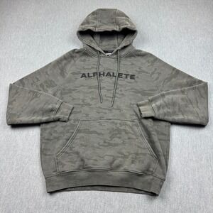 Alphalete Hoodie Mens‎ Medium Green Camouflage Fleece Sweatshirt Pullover Logo